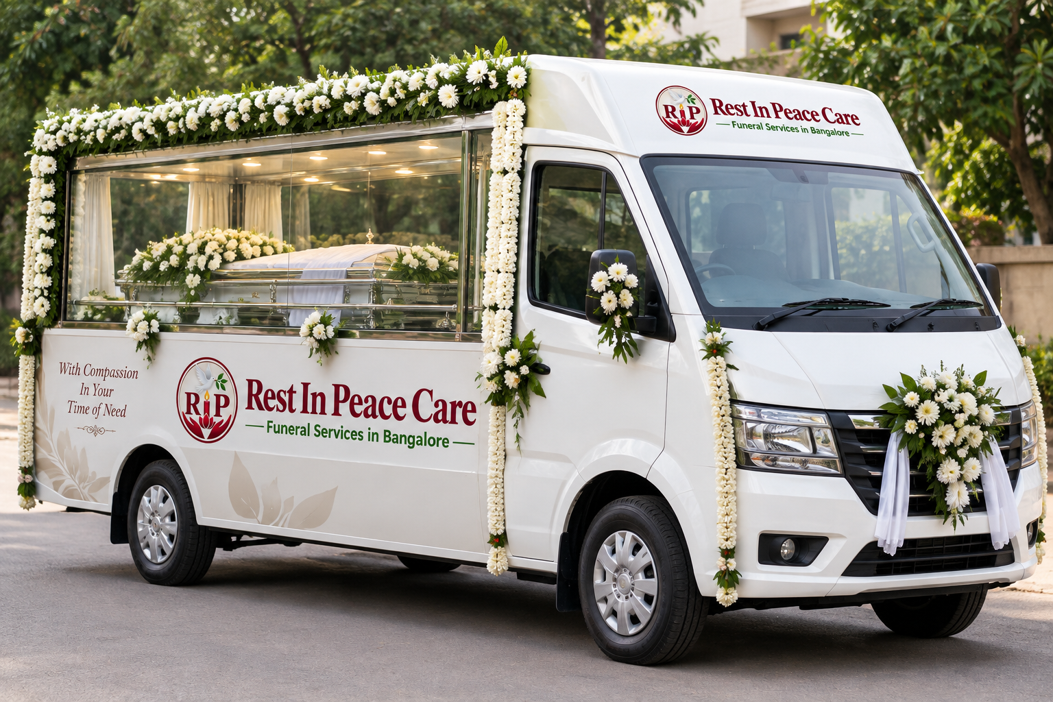 Decorated hearse van